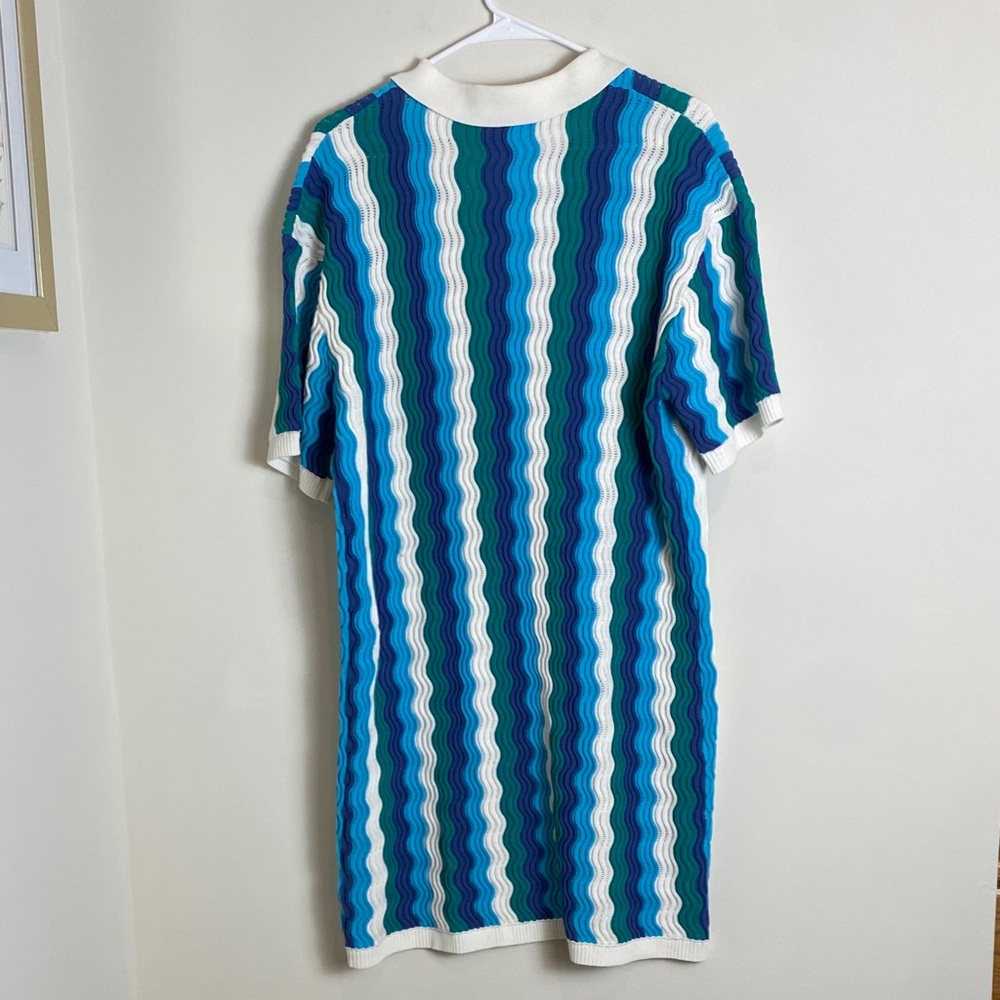 Hyacinth House Aqua Wavy Sammie Blue White Coastal Knit Mini Dress Size XXL - Picture 6 of 6